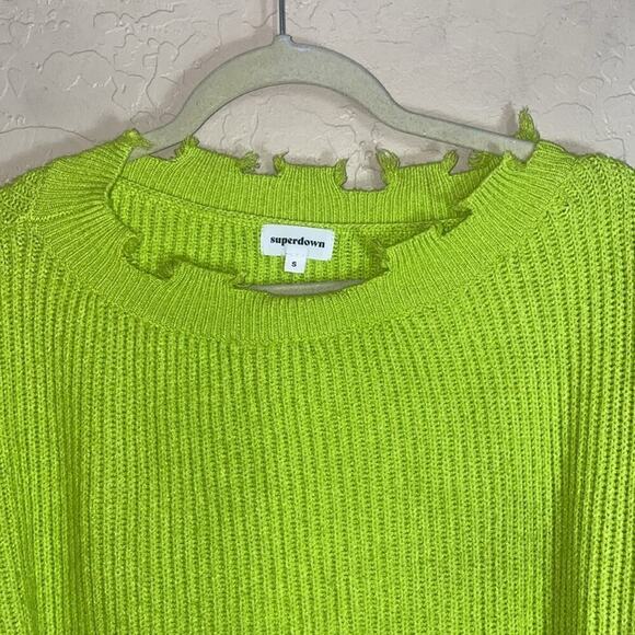 Superdown lime green oversized distressed chunky knit sweater - Picture 2 of 7
